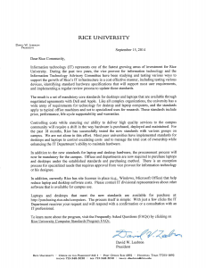 President Leebron's letter on computer standardization
